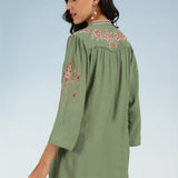 Green Floral Tunic with Shoulder Gathers