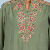 Green Floral Tunic with Shoulder Gathers