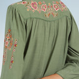 Green Floral Tunic with Shoulder Gathers