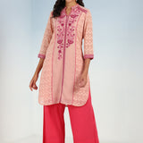 Pink Embroidery Knee Length Kurti