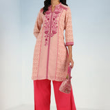 Pink Embroidery Knee Length Kurti