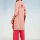 Pink Embroidery Knee Length Kurti