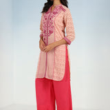 Pink Embroidery Knee Length Kurti