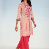 Pink Embroidery Knee Length Kurti