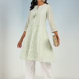 Tea Green Embroidered A-line Kurta for Women