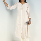 Ivory Embroidered A-line Kurta for Women