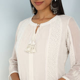 Ivory Embroidered A-line Kurta for Women