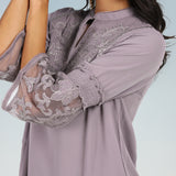 Purple Embroidered Tunic for Women with Lace Inserts