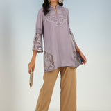 Purple Embroidered Tunic for Women with Lace Inserts