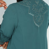 Teal Embroidered Tunic for Women with Lace Inserts