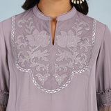 Purple Embroidered Tunic for Women with Lace Inserts
