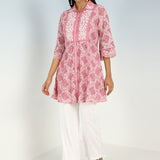 Peach Lace Collared Tunic for Women