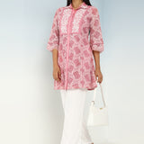 Peach Lace Collared Tunic for Women