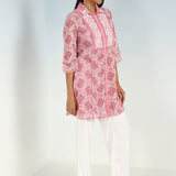 Peach Lace Collared Tunic for Women