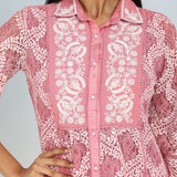 Peach Lace Collared Tunic for Women