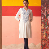 White Straight Kurta for Women with Threadwork