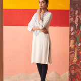 White Straight Kurta for Women with Threadwork