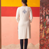 White Straight Kurta for Women with Threadwork