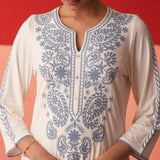 White Straight Kurta for Women with Threadwork