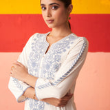 White Straight Kurta for Women with Threadwork