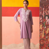 Purple Straight Kurta for Women with Threadwork