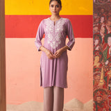 Purple Straight Kurta for Women with Threadwork