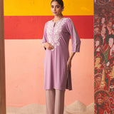 Purple Straight Kurta for Women with Threadwork