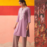 Purple Straight Kurta for Women with Threadwork