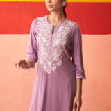 Purple Straight Kurta for Women with Threadwork