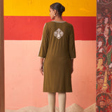 Olive Straight Kurta for Women with Threadwork