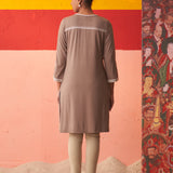 Beige Kurta for Women with Threadwork and Lace Detailing