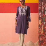 Purple Kurta for Women with Threadwork and Lace Detailing