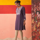 Purple Kurta for Women with Threadwork and Lace Detailing