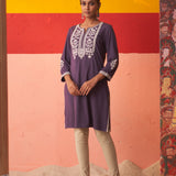 Purple Kurta for Women with Threadwork and Lace Detailing