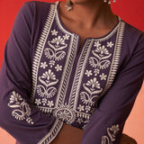 Purple Kurta for Women with Threadwork and Lace Detailing
