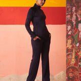 Navy Blue Velvet Track Suit with Stone Work