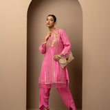 Pink Co-ord Set with Sequin Work Kurta and Dhoti