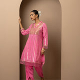 Pink Co-ord Set with Sequin Work Kurta and Dhoti