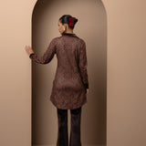 Maroon Printed Tunic with Embroidery on Collar