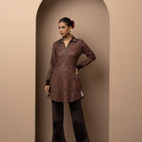 Maroon Printed Tunic with Embroidery on Collar