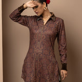 Maroon Printed Tunic with Embroidery on Collar