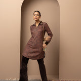 Maroon Printed Tunic with Embroidery on Collar