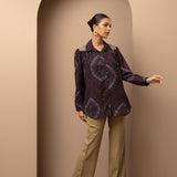 Wine Chiffon Shirt with Zari Embroidery