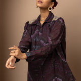 Wine Chiffon Shirt with Zari Embroidery