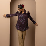 Wine Chiffon Shirt with Zari Embroidery