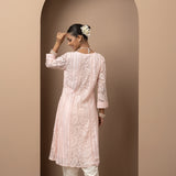 Pink A Line Kalidaar Raschel Dress with Tassels