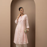 Pink A Line Kalidaar Raschel Dress with Tassels