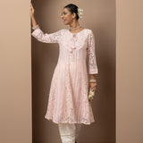 Pink A Line Kalidaar Raschel Dress with Tassels