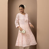 Pink A Line Kalidaar Raschel Dress with Tassels