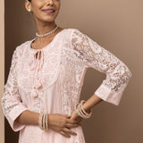 Pink A Line Kalidaar Raschel Dress with Tassels